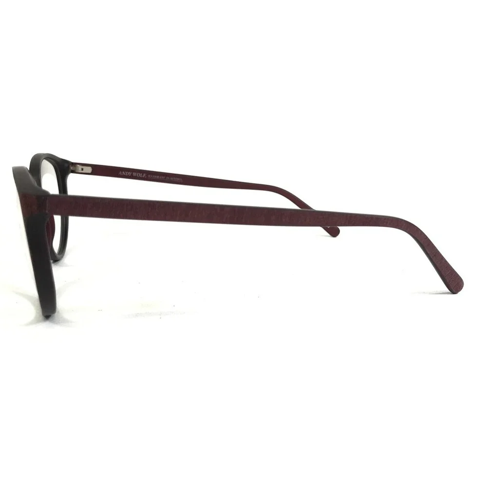 Andy Wolf Eyeglasses Frames 5055 col. i Burgundy Red Wood Grain Round 56-14-140